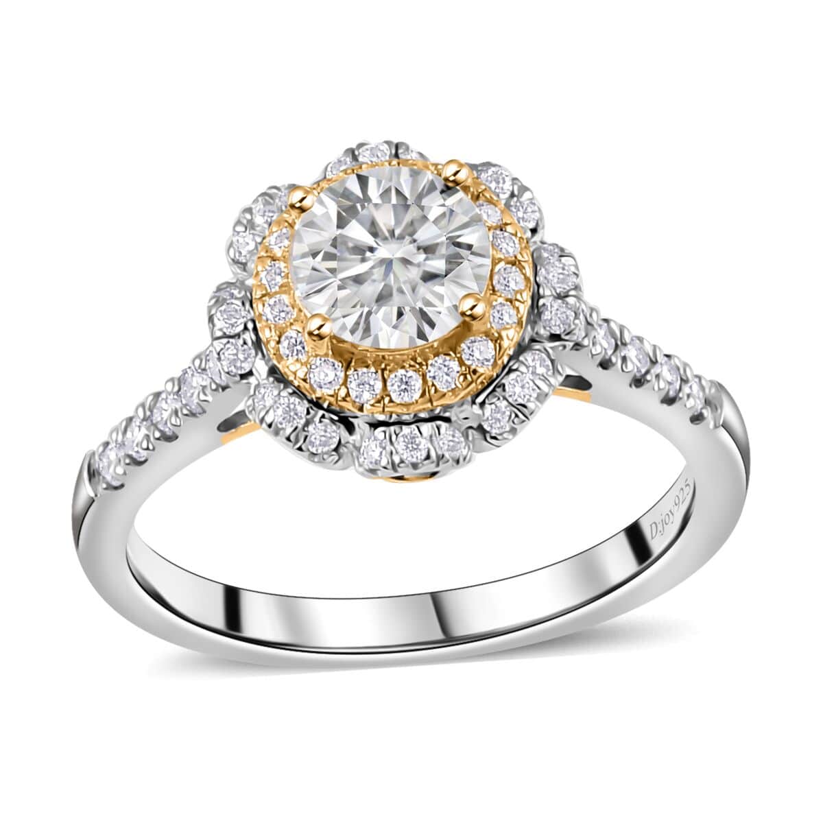 Moissanite Double Halo Ring in Vermeil Yellow Gold and Platinum Over Sterling Silver (Size 7.0) 1.30 ctw image number 0