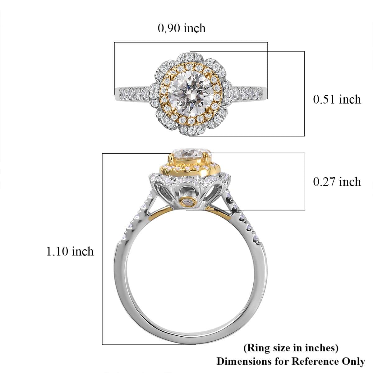 Moissanite Double Halo Ring in Vermeil Yellow Gold and Platinum Over Sterling Silver (Size 7.0) 1.30 ctw image number 6