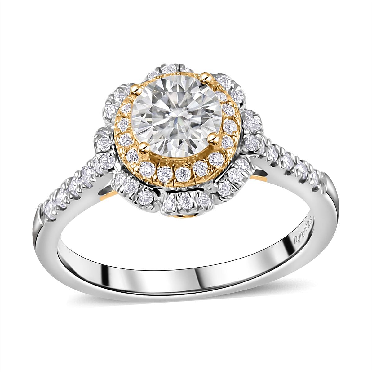 Moissanite Double Halo Ring in Vermeil Yellow Gold and Platinum Over Sterling Silver (Size 8.0) 1.30 ctw image number 0