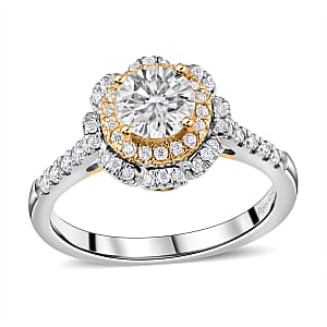 Moissanite Double Halo Ring in Vermeil Yellow Gold and Platinum Over Sterling Silver (Size 8.0) 1.30 ctw