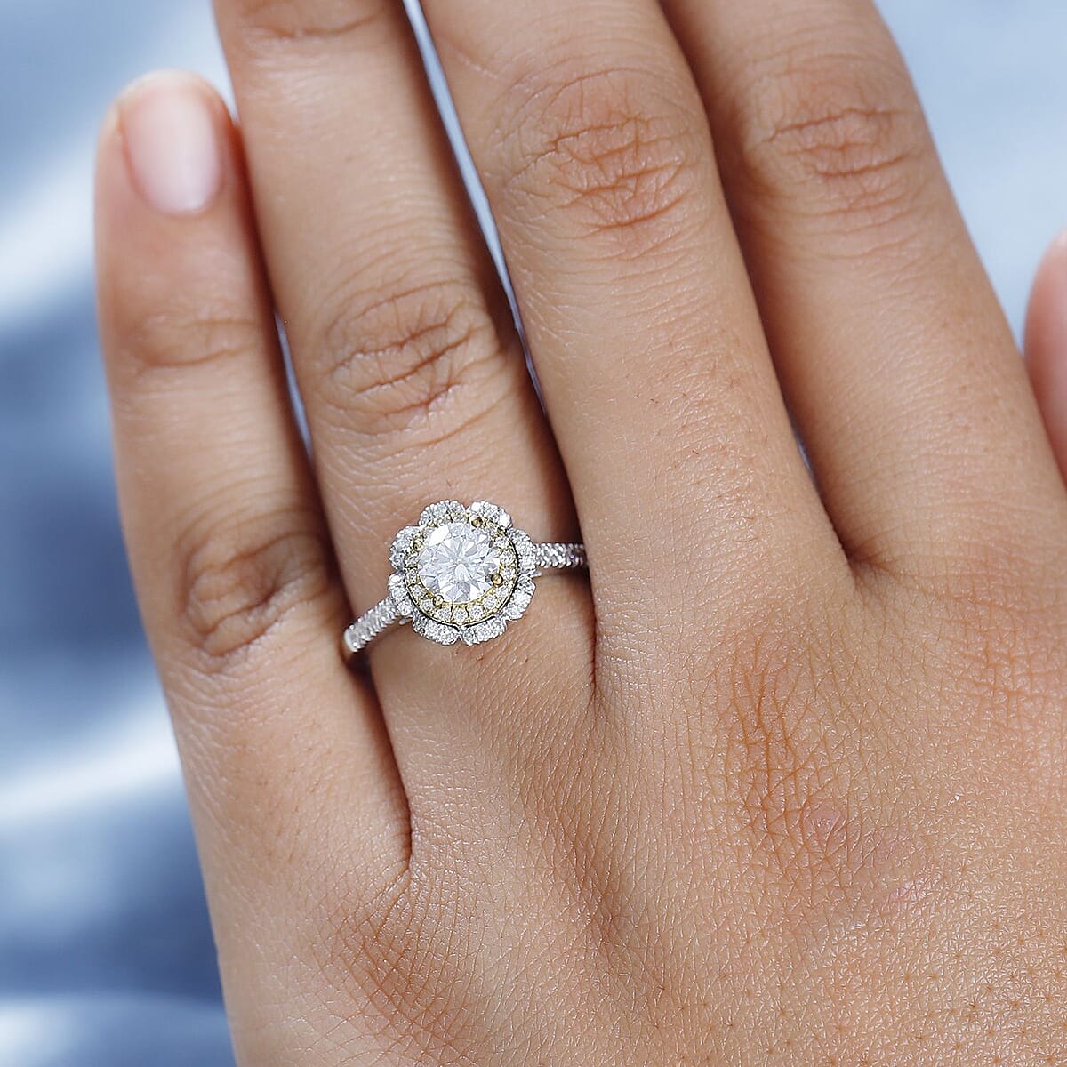 Moissanite Double Halo Ring in Vermeil Yellow Gold and Platinum Over Sterling Silver (Size 8.0) 1.30 ctw image number 3