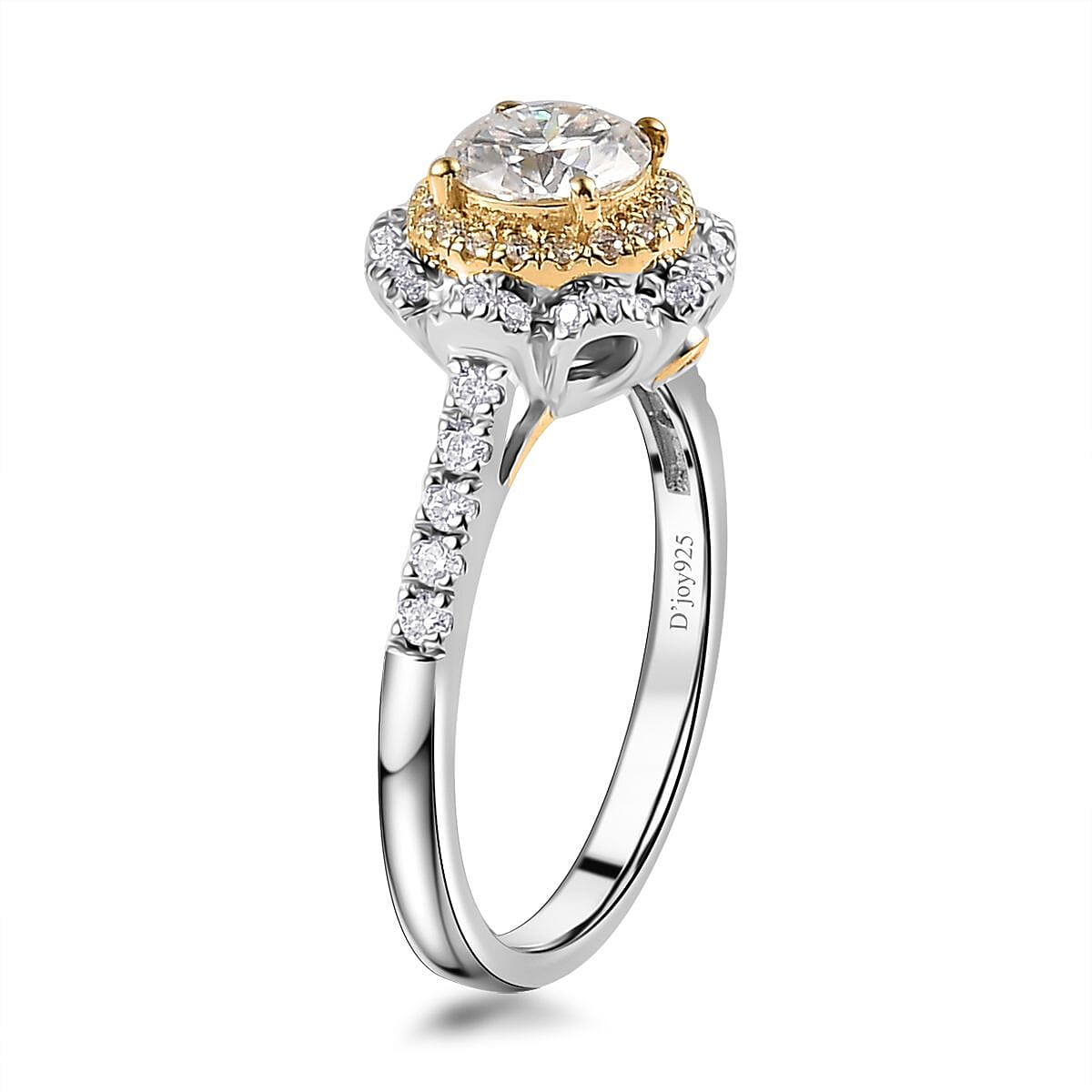 Moissanite Double Halo Ring in Vermeil Yellow Gold and Platinum Over Sterling Silver (Size 8.0) 1.30 ctw image number 4