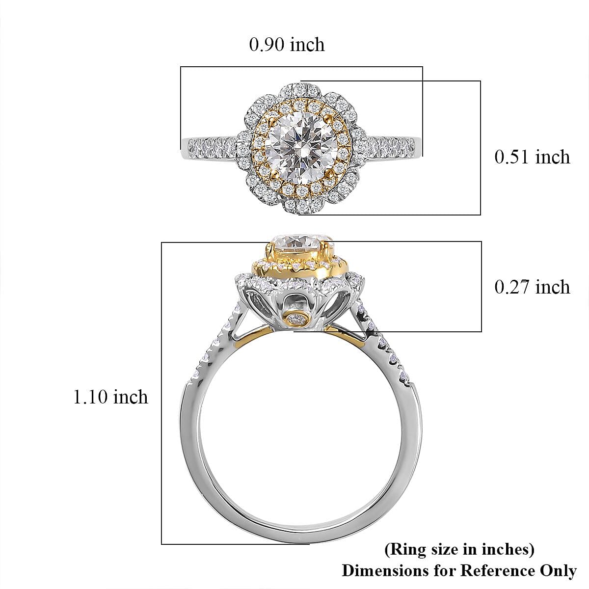Moissanite Double Halo Ring in Vermeil Yellow Gold and Platinum Over Sterling Silver (Size 8.0) 1.30 ctw image number 6