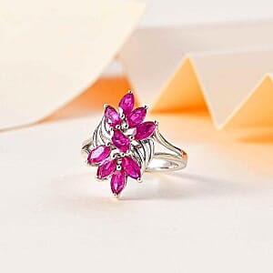 African Ruby 1.40 ctw Ring in Rhodium Over Sterling Silver (Size 8.0)