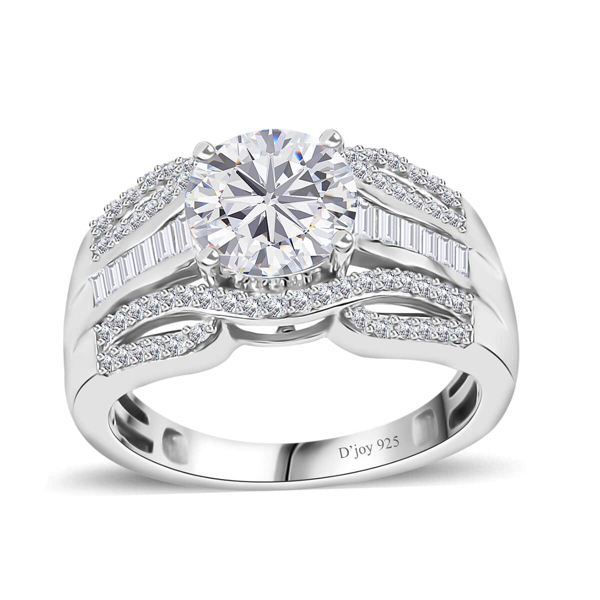 Moissanite (Rnd 8mm) Ring in Platinum Over Sterling Silver (Size 10.0) 2.80 ctw image number 0