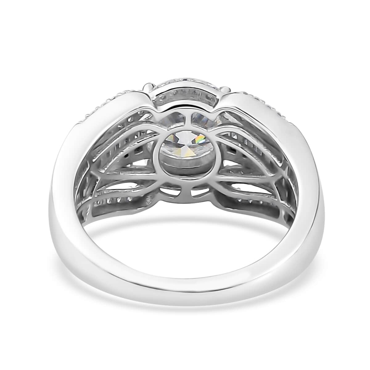 Moissanite (Rnd 8mm) Ring in Platinum Over Sterling Silver (Size 10.0) 2.80 ctw image number 4