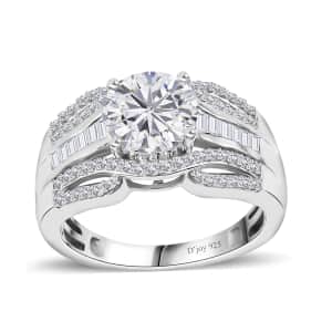 Moissanite Ring in Platinum Over Sterling Silver (Size 7.0) 2.80 ctw