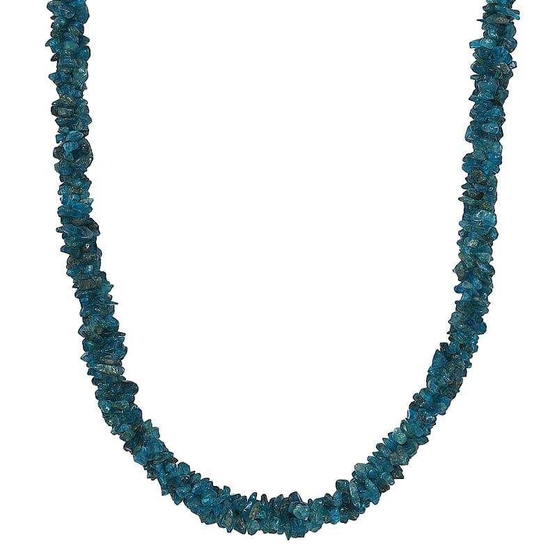 Blue Apatite Chips Necklace 20 Inches in Rhodium Over Sterling Silver 172.00 ctw