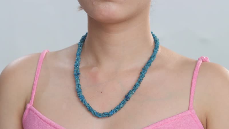 Blue Apatite Chips Necklace 20 Inches in Rhodium Over Sterling Silver 172.00 ctw