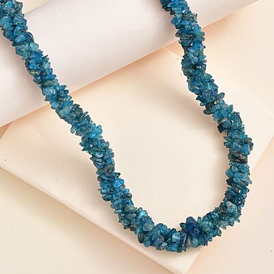 Blue Apatite Chips Necklace 20 Inches in Rhodium Over Sterling Silver 172.00 ctw