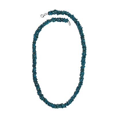 Blue Apatite Chips Necklace 20 Inches in Rhodium Over Sterling Silver 172.00 ctw