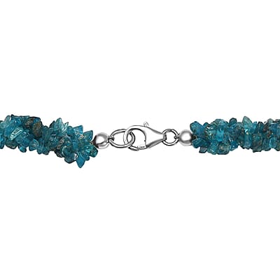 Blue Apatite Chips Necklace 20 Inches in Rhodium Over Sterling Silver 172.00 ctw
