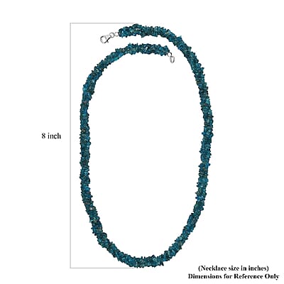 Blue Apatite Chips Necklace 20 Inches in Rhodium Over Sterling Silver 172.00 ctw