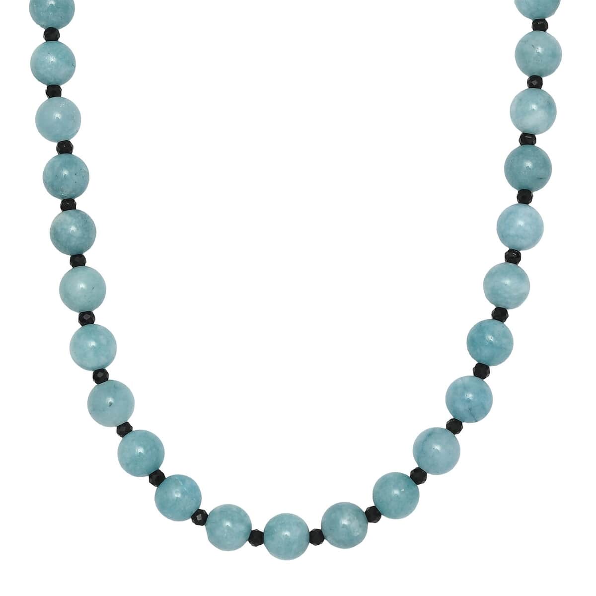 Aquamarine and Thai Black Spinel Beaded Necklace 20 Inches in Rhodium Over Sterling Silver 190.00 ctw image number 0