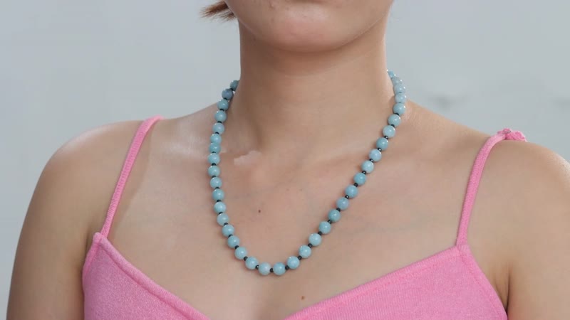 Aquamarine and Thai Black Spinel 190.00 ctw Beaded Necklace in Rhodium Over Sterling Silver 20 Inches