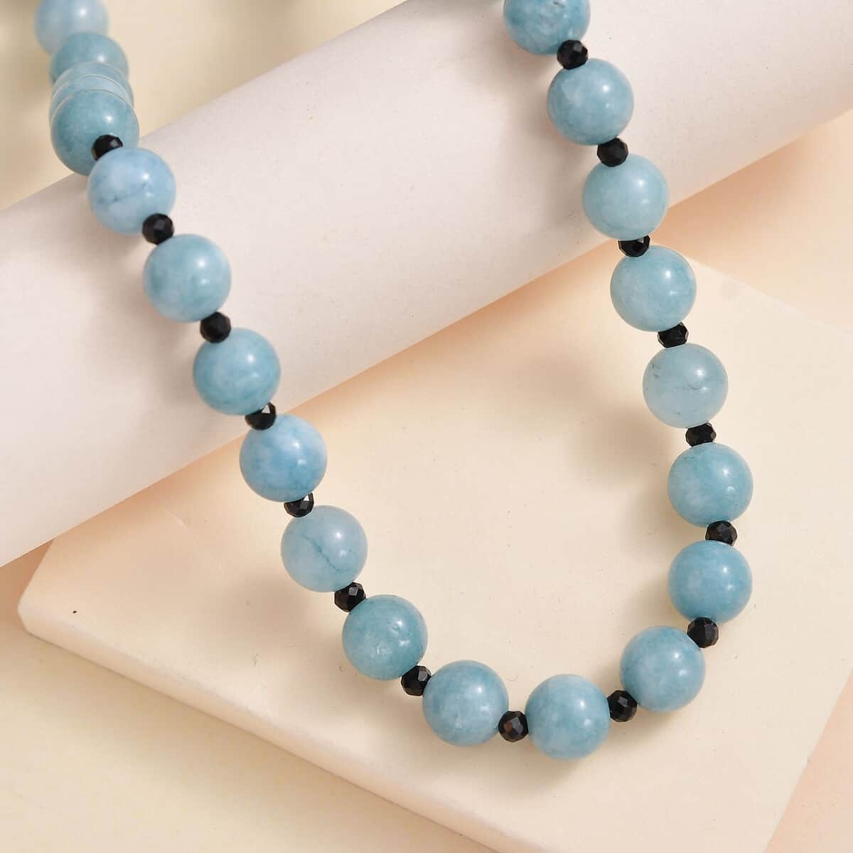 Aquamarine and Thai Black Spinel Beaded Necklace 20 Inches in Rhodium Over Sterling Silver 190.00 ctw image number 1
