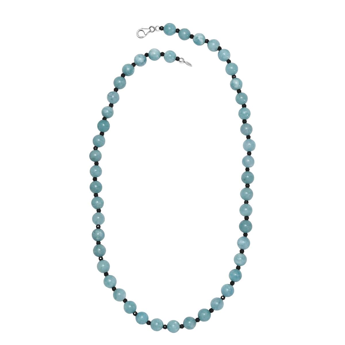 Aquamarine and Thai Black Spinel Beaded Necklace 20 Inches in Rhodium Over Sterling Silver 190.00 ctw image number 3