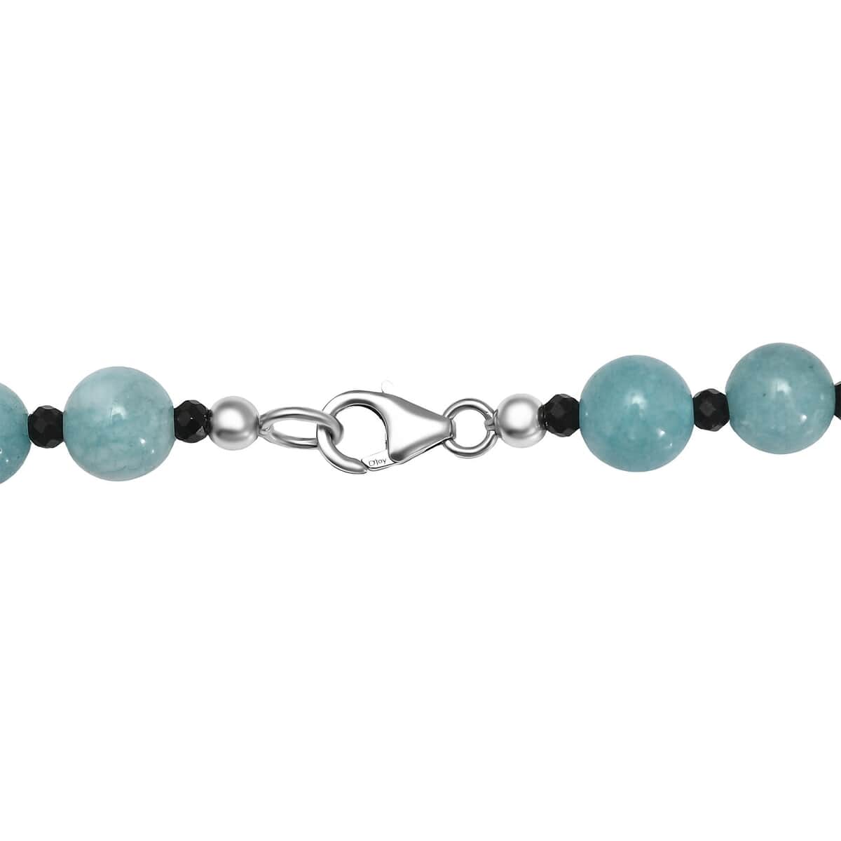 Aquamarine and Thai Black Spinel Beaded Necklace 20 Inches in Rhodium Over Sterling Silver 190.00 ctw image number 4