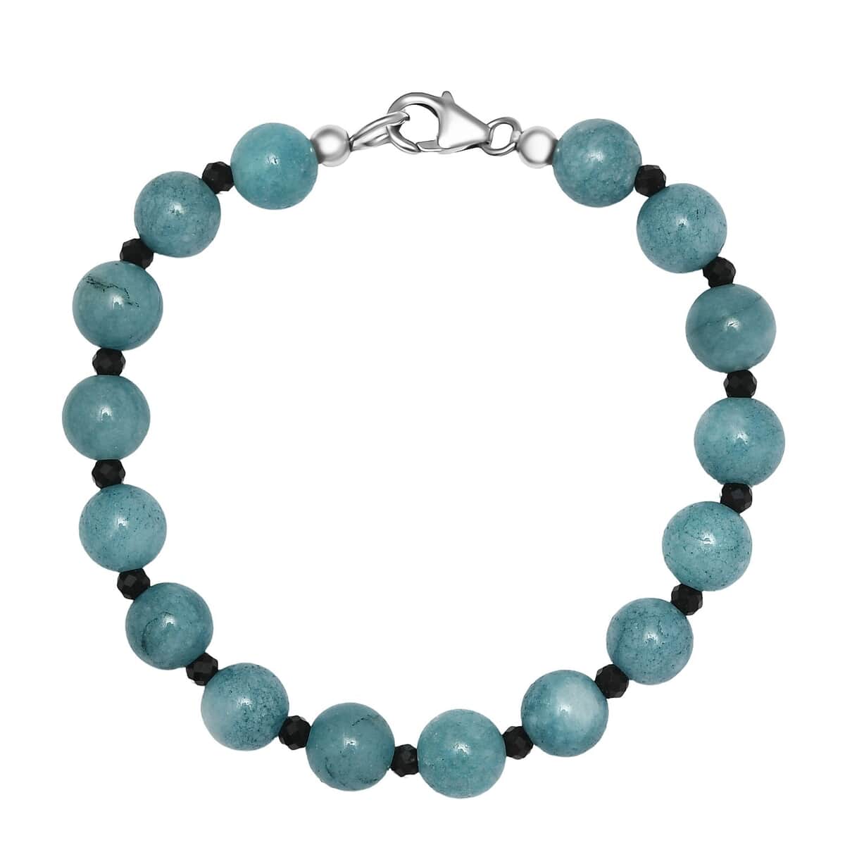 Aquamarine and Thai Black Spinel Beaded Bracelet in Rhodium Over Sterling Silver (7.25 In) 63.00 ctw image number 0
