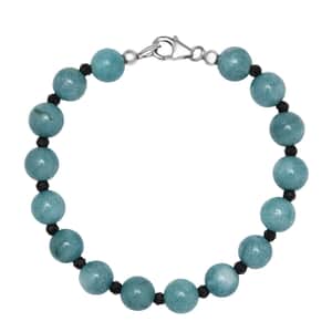 Aquamarine and Thai Black Spinel Beaded Bracelet in Rhodium Over Sterling Silver (7.25 In) 63.00 ctw