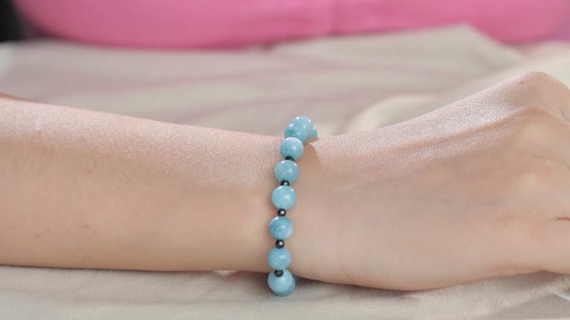 Aquamarine and Thai Black Spinel 63.00 ctw Beaded Bracelet in Rhodium Over Sterling Silver (7.25 In)