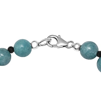 Aquamarine and Thai Black Spinel 63.00 ctw Beaded Bracelet in Rhodium Over Sterling Silver (7.25 In)