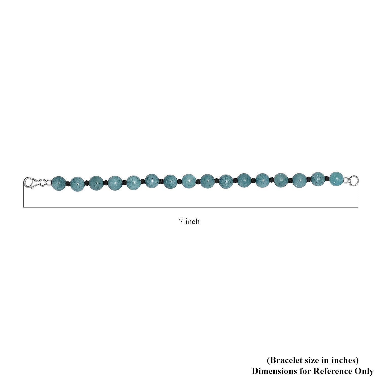 Aquamarine and Thai Black Spinel 63.00 ctw Beaded Bracelet in Rhodium Over Sterling Silver (7.25 In)