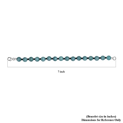 Aquamarine and Thai Black Spinel 63.00 ctw Beaded Bracelet in Rhodium Over Sterling Silver (7.25 In)