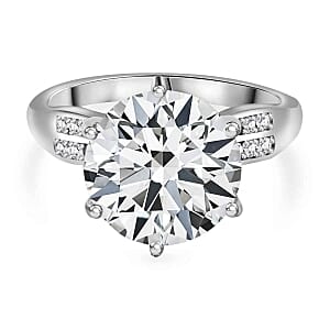 Moissanite 5.94 ctw Ring in Rhodium Over Sterling Silver (Size 5.5)