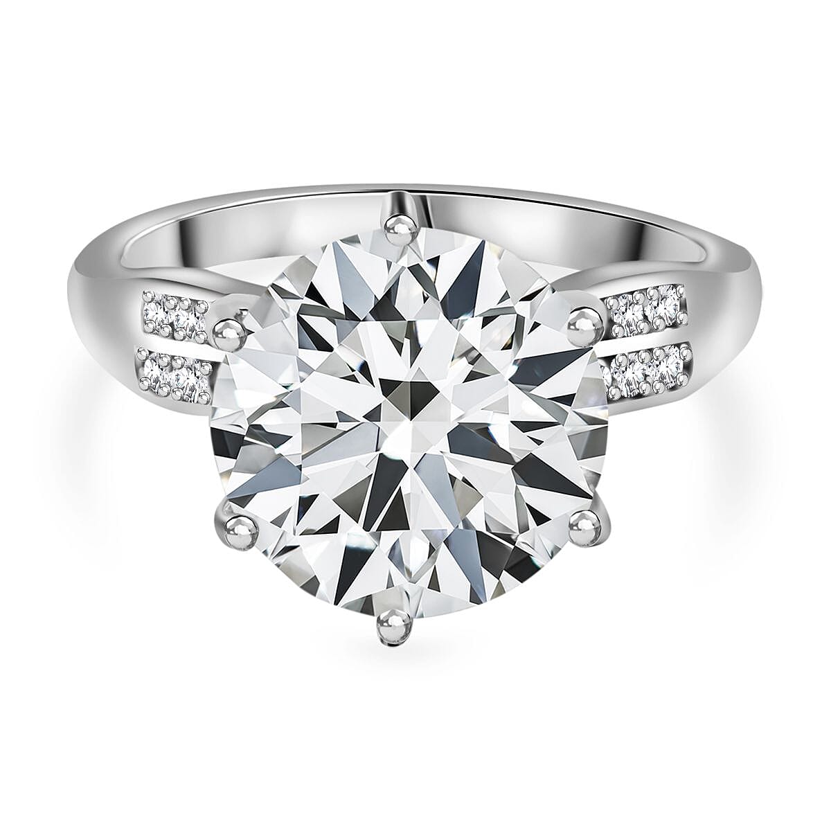 Moissanite 5.94 ctw Ring in Rhodium Over Sterling Silver (Size 6.5)