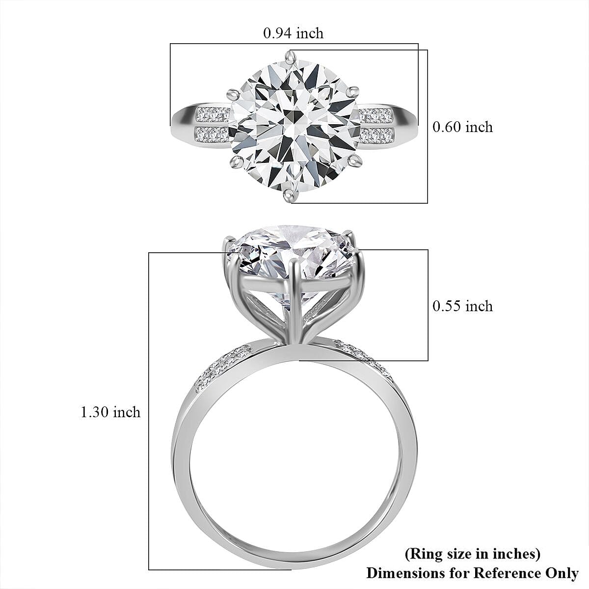 Moissanite 5.94 ctw Ring in Rhodium Over Sterling Silver (Size 6.5)