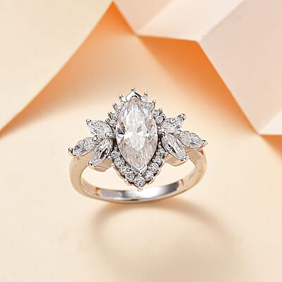 Moissanite Ring in Platinum Over Sterling Silver (Size 10.0) 2.65 ctw