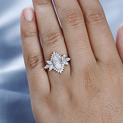 Moissanite Ring in Platinum Over Sterling Silver (Size 10.0) 2.65 ctw
