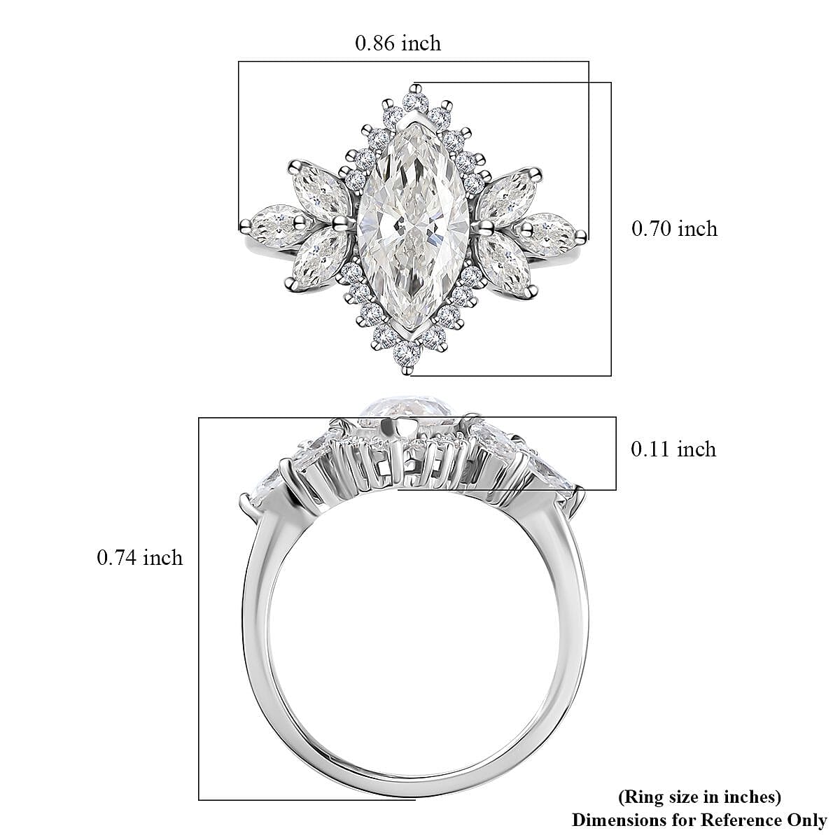 Moissanite Ring in Platinum Over Sterling Silver (Size 10.0) 2.65 ctw