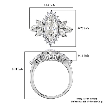 Moissanite Ring in Platinum Over Sterling Silver (Size 10.0) 2.65 ctw