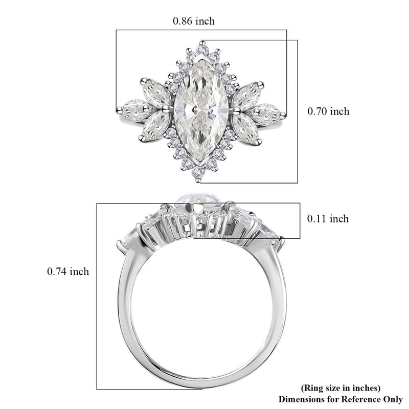 Moissanite Ring in Platinum Over Sterling Silver (Size 10.0) 2.65 ctw