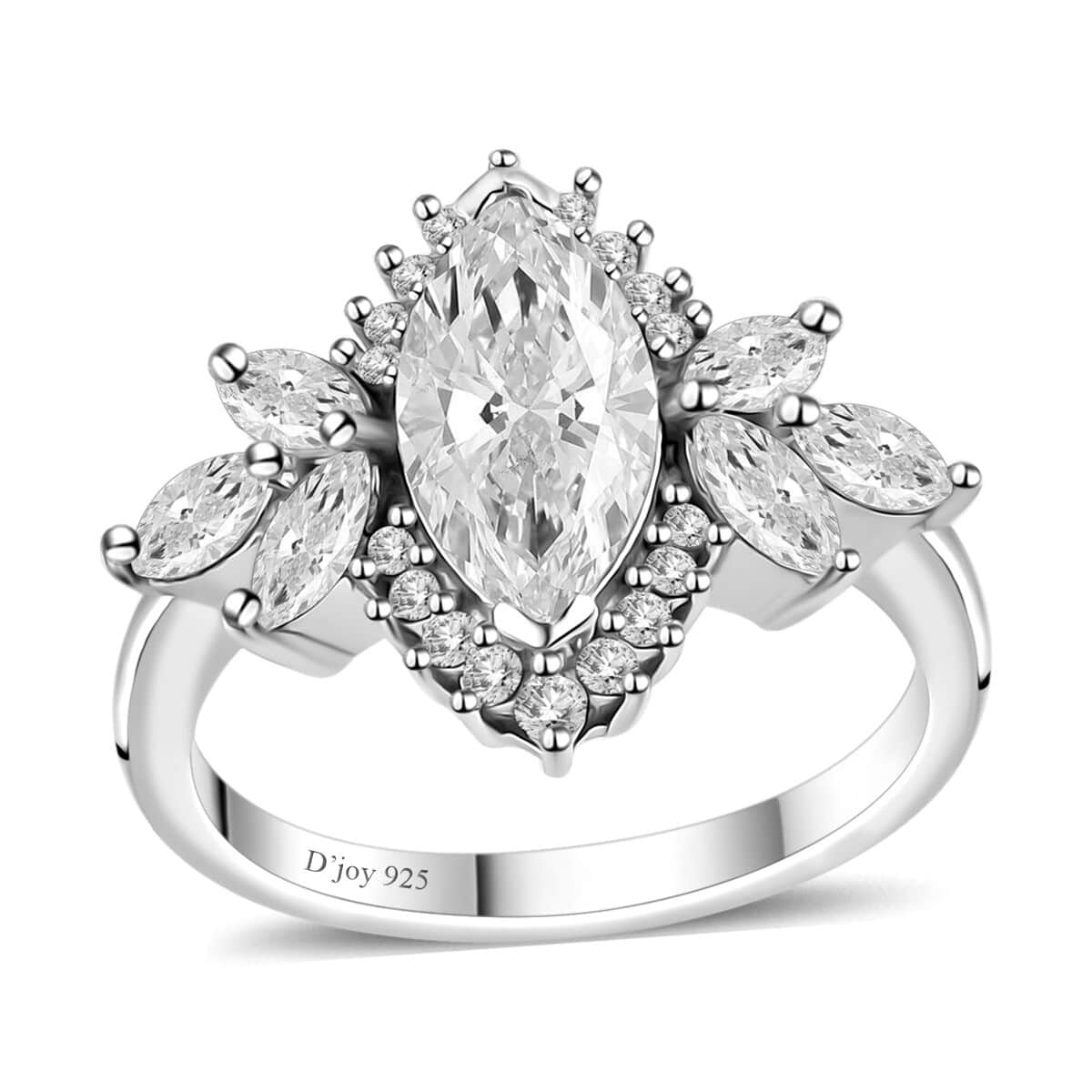 Moissanite (Mrq 12x6mm) Ring in Platinum Over Sterling Silver (Size 10.0) 2.65 ctw image number 0