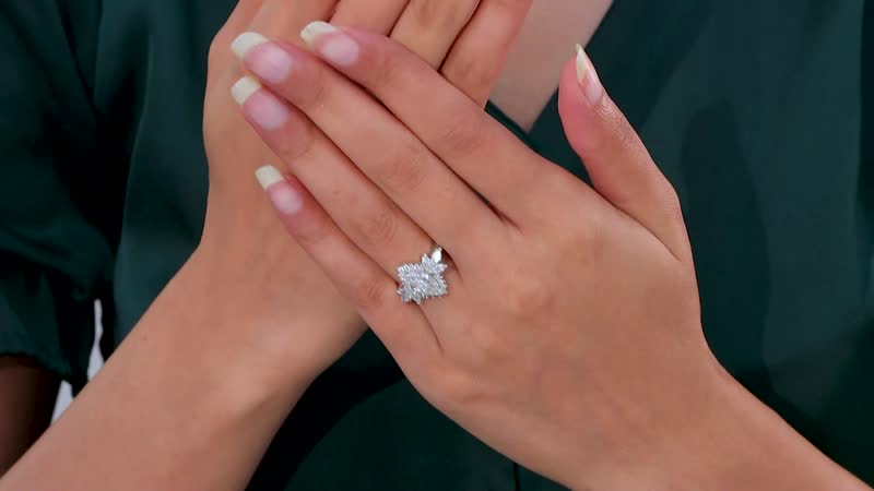 Moissanite (Mrq 12x6mm) Ring in Platinum Over Sterling Silver (Size 10.0) 2.65 ctw
