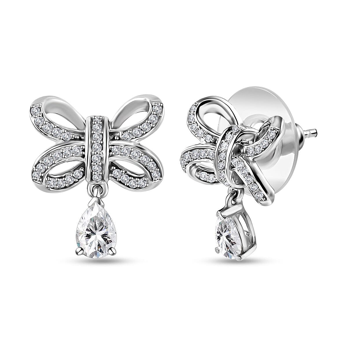 Moissanite Bow Earrings in Platinum Over Sterling Silver 1.30 ctw image number 0