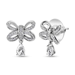 Moissanite Bow Earrings in Platinum Over Sterling Silver 1.30 ctw