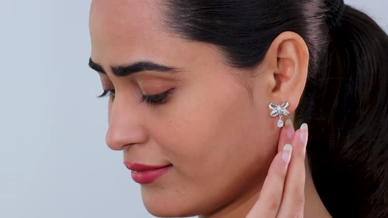 Moissanite Bow Earrings in Platinum Over Sterling Silver 1.30 ctw