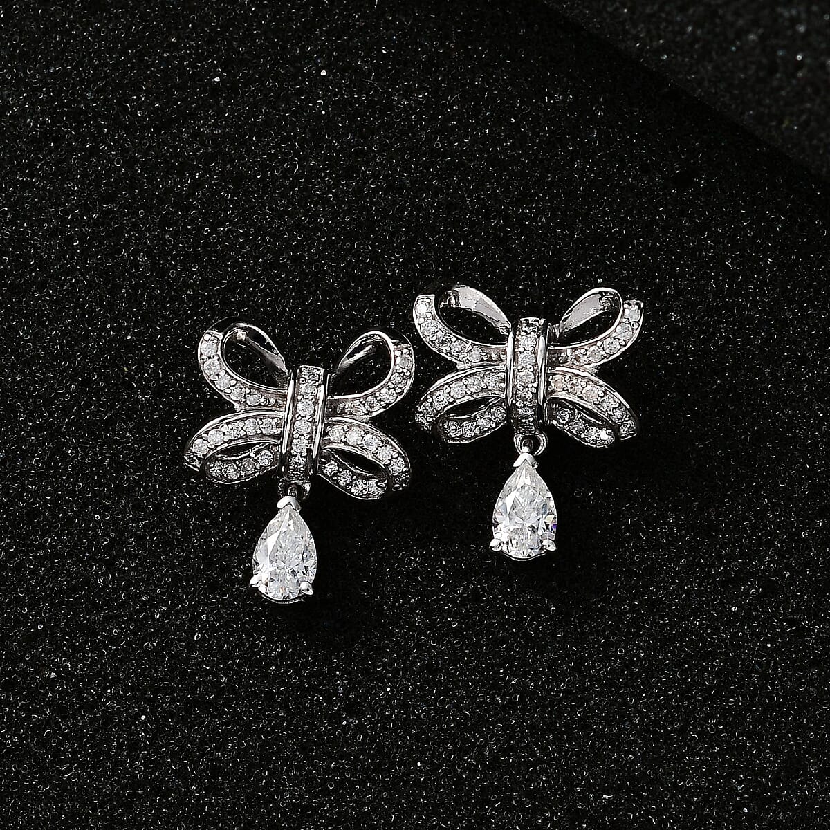 Moissanite Bow Earrings in Platinum Over Sterling Silver 1.30 ctw image number 2
