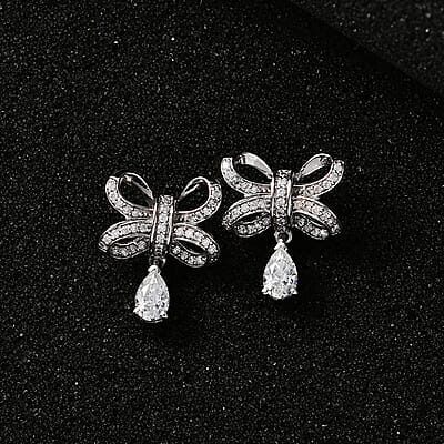 Moissanite Bow Earrings in Platinum Over Sterling Silver 1.30 ctw