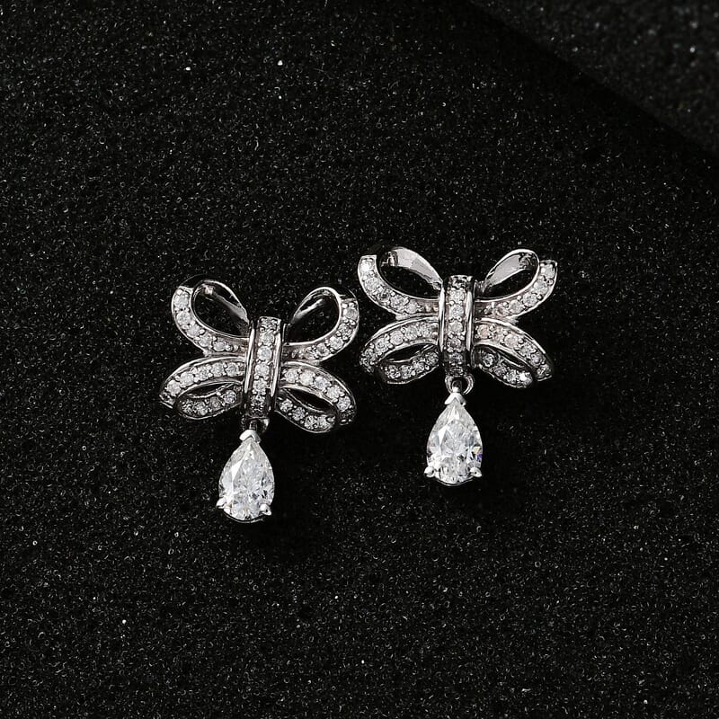 Moissanite Bow Earrings in Platinum Over Sterling Silver 1.30 ctw