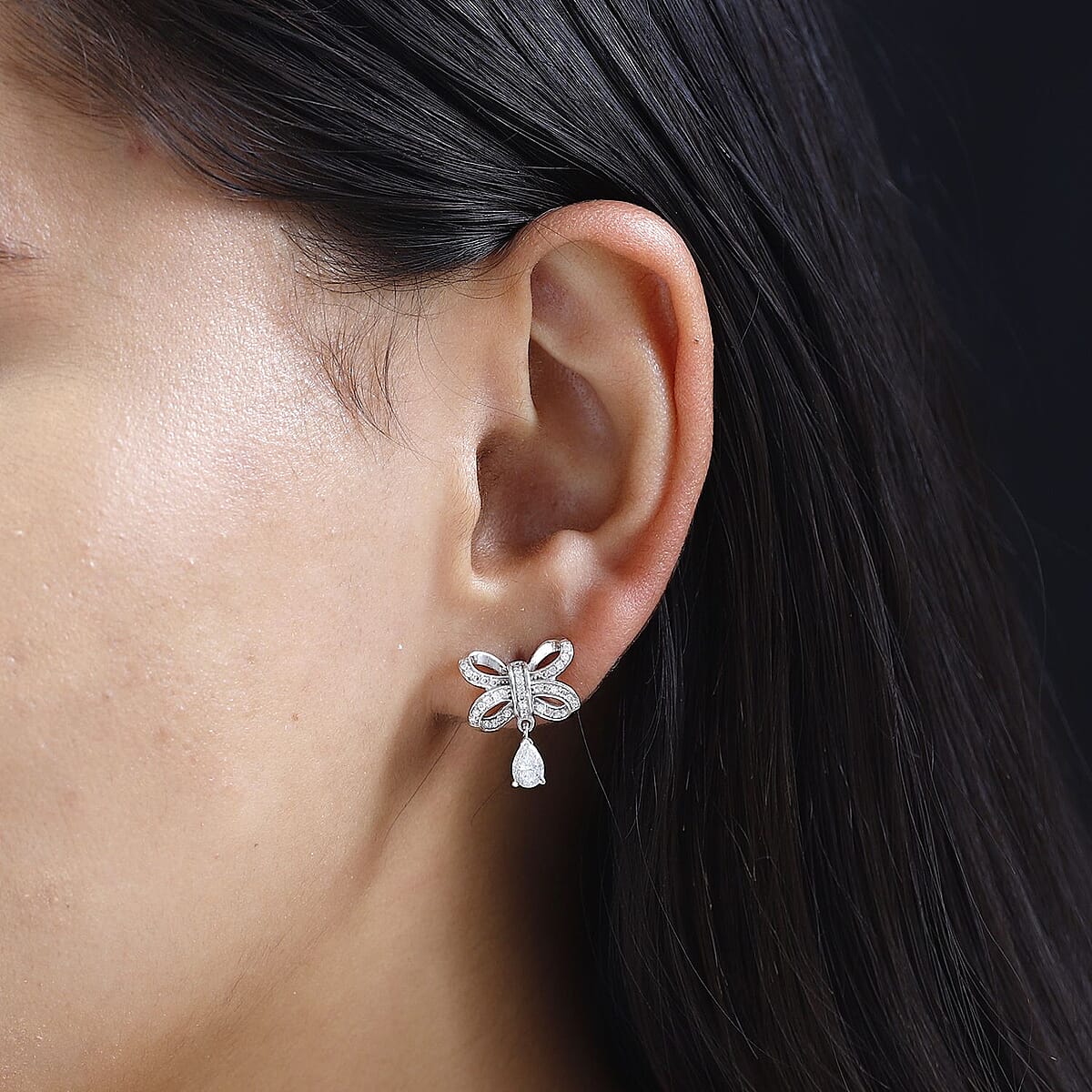 Moissanite Bow Earrings in Platinum Over Sterling Silver 1.30 ctw image number 3