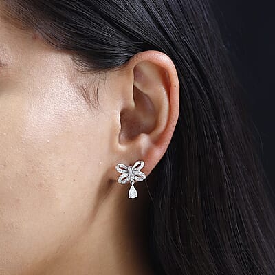 Moissanite Bow Earrings in Platinum Over Sterling Silver 1.30 ctw