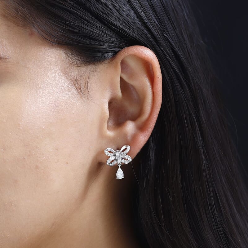 Moissanite Bow Earrings in Platinum Over Sterling Silver 1.30 ctw
