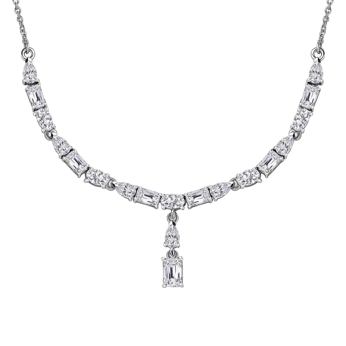 Moissanite Y-Shape Necklace 18-20 Inches in Platinum Over Sterling Silver 4.70 ctw image number 0