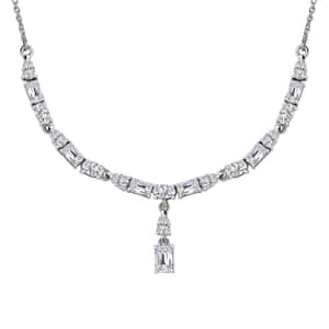 Moissanite Y-Shape Necklace 18-20 Inches in Platinum Over Sterling Silver 4.70 ctw