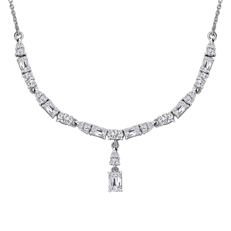 D'Joy Moissanite Y-Shape Necklace 18-20 Inches in Platinum Over Sterling Silver 4.70 ctw